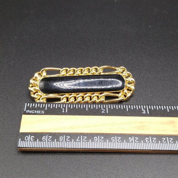 Vintage Monet Black Enamel Brooch, Gold Plated, Chain Design - Picture 6 of 10
